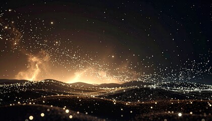 Cosmic landscape with glowing particles