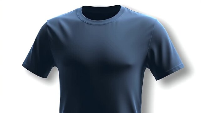 Isolated Dark Blue T Shirt on White Background with Soft Shadows Short Sleeves Crew Neck Ideal for Fashion Mockup Template Adobe Stock Photo