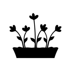Black Silhouette of Flowers in a Planter on a White Background