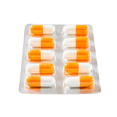 blister with medical orange pills, isolated on white background with clipping path