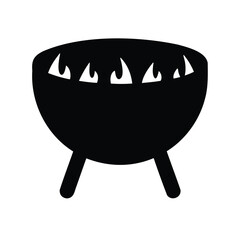 Black silhouette of barbecue grill filled with hot charcoals or flames