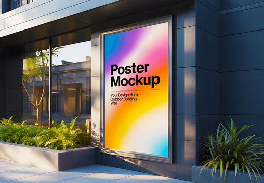 Outdoor Building Wall Poster Mockup with Modern Gradient Background