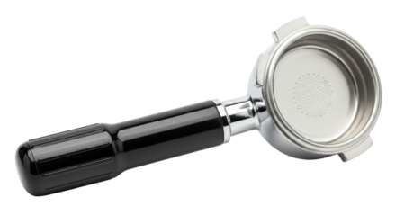 Isolated espresso machine handle with stainless steel filter holder for coffee preparation