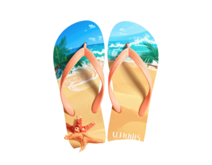 Pair of flip-flops featuring a beach scene (1)