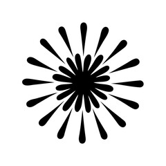 Symmetrical burst of black shapes emanating from a central point on white