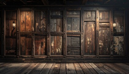 Aged wooden wall, dark room