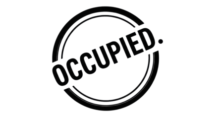 Isolated black stamp with double circles and the word Occupied diagonally in block letters