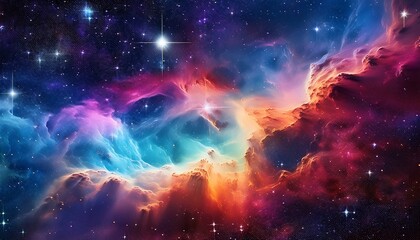 Stunning Cosmic Landscape Of A Bright Nebula With Vibrant Colors And Starry Background In Deep Space