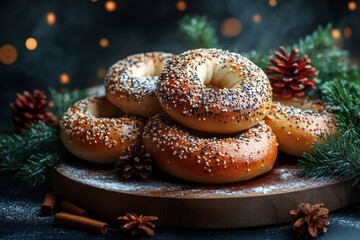 Christmas bagels adorned with festive spices.