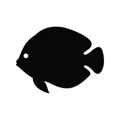 Simple black silhouette of a tropical fish with a white eye