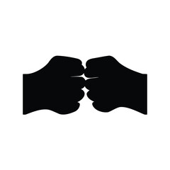 Silhouette of two fists bumping together- Black silhouette illustration showing two fists bumping in unity, representing teamwork, friendship, solidarity, and mutual support on white background