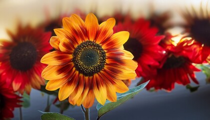 Fototapeta premium Yellow And Red Sunflower