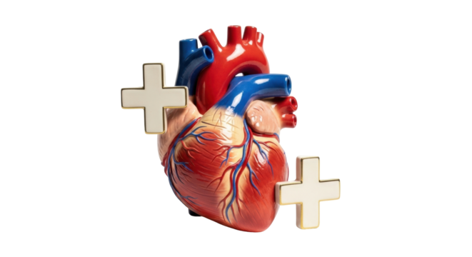Isolated heart health concept featuring a realistic model with positive health symbolism
