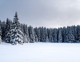 Snowy fir trees line a vast, frozen landscape