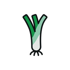 Leek icon in outlined color design for salad, eco, and organic projects.