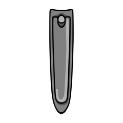 Stylized vector illustration of a single, sleek nail clipper with a smooth, curved body and a distinct lever mechanism, rendered in shades of gray with bold black outlines.