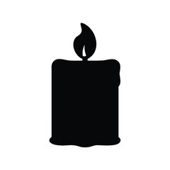 Black Silhouette of a Lit Candle Against a White Background, Isolated Design