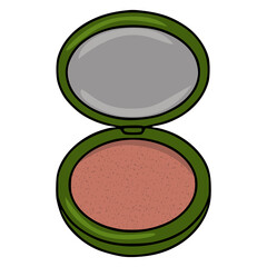 Open compact makeup powder with a mirror and blush, presented as a clean vector illustration.