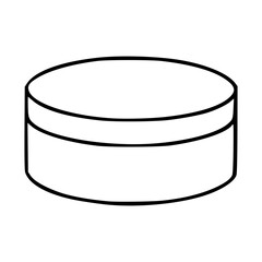 Minimalist vector illustration of a circular cosmetic jar with a lid, presented in a clean, outline style on a white background.