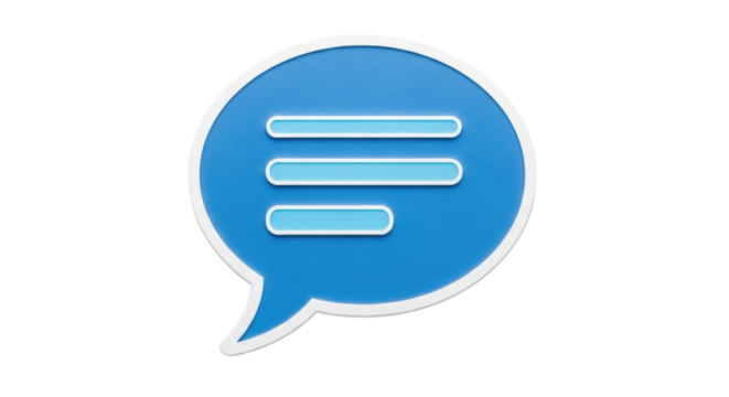 Isolated blue speech bubble icon indicates a modern digital message, communication icon