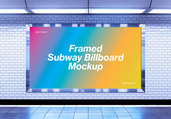 Framed Subway Billboard Mockup in a Station