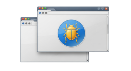 Isolated open window displaying a bug, symbolizing software problems or troubleshooting