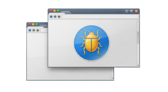 Isolated open window displaying a bug, symbolizing software problems or troubleshooting
