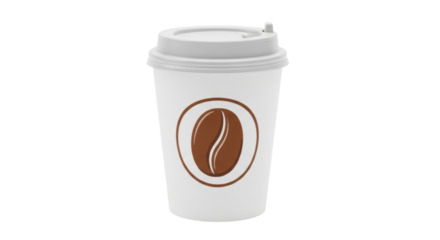 Isolated disposable coffee cup with coffee bean symbol for branding, business design
