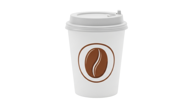 Isolated disposable coffee cup with coffee bean symbol for branding, business design