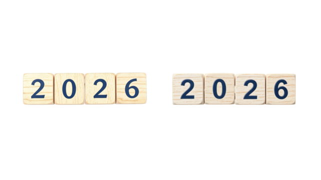 2026 wooden blocks on transparent background