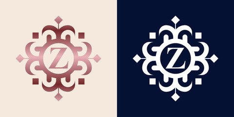 Letter Z logo with luxury ornament logo in pink gradient color, for boutique, beauty, shop, jewelry industry, and beauty