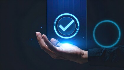 Hand holding a glowing checkmark icon