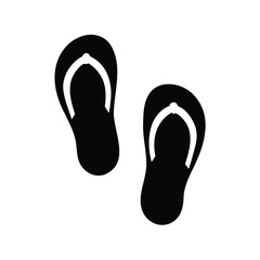 Black silhouette of flip flops isolated on white background, minimalist summer footwear