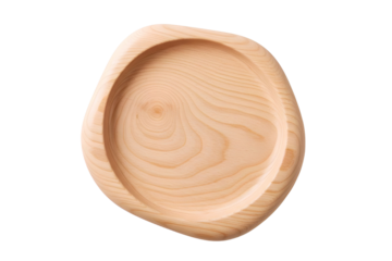 Oval wooden dish with natural wood grain isolated on transparent background