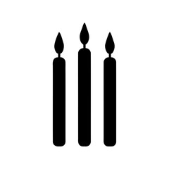 Three black candles with flames on a white background illustration design