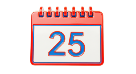 Isolated calendar showing twenty fifth day, indicates the important date of the month