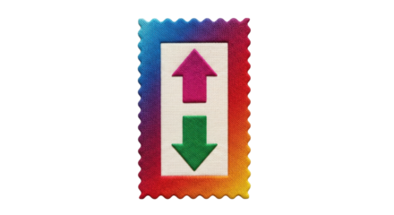 Isolated fabric patch with upward and downward pointing arrows indicating movement or direction