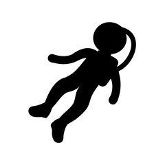 Black silhouette of an astronaut floating in space on a white background