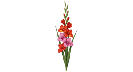 Isolated gladiolus stem featuring vivid blooms for summer floral arrangements design