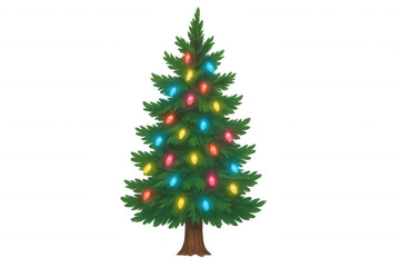 Fototapeta premium Christmas tree with colorful lights celebrating winter holiday season, transparent background illustration