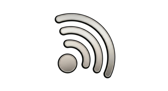 Isolated metallic-style wi-fi symbol on a seamless backdrop representing wireless technology