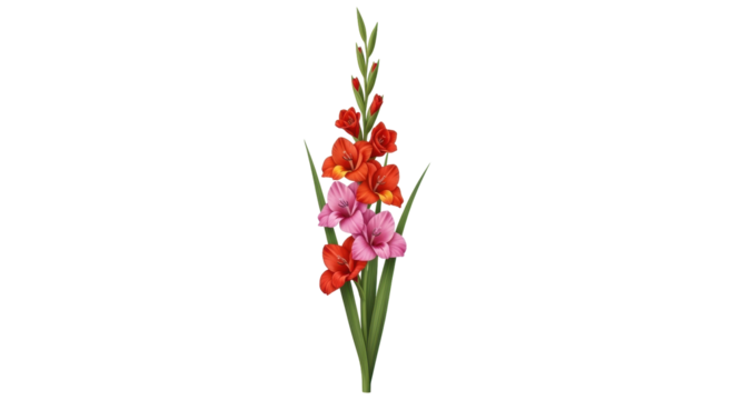 Isolated gladiolus stem featuring vivid blooms for summer floral arrangements design