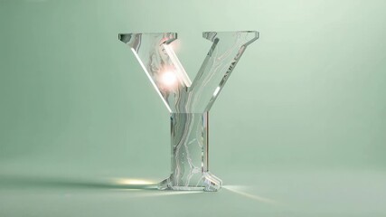 Glint appearing on translucent letter Y in green studio, moving along veins emphasizing glass - Powered by Adobe