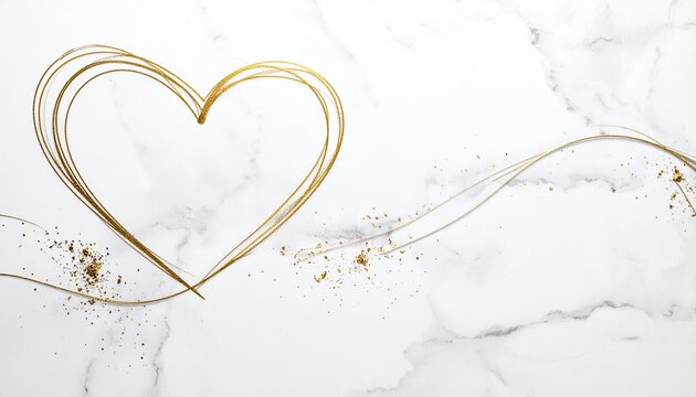 Gold heart outline on white marble (3)