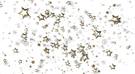 Obraz premium Sparkling gold stars and snowflakes on white. Perfect for holidays, celebration, and winter themes.