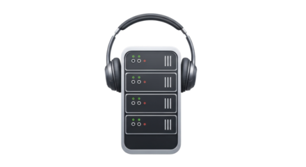 Isolated audio server with headphones for music streaming and digital technology usage