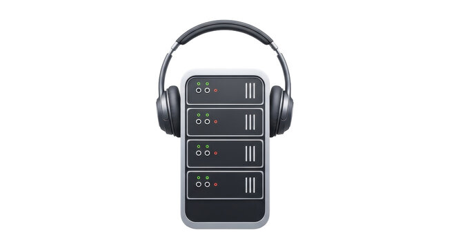 Isolated audio server with headphones for music streaming and digital technology usage