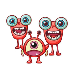 Surreal cartoon creatures with wide eyes and teeth
