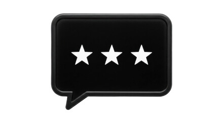 Isolated black speech bubble with three stars inside, rating symbol, customer feedback