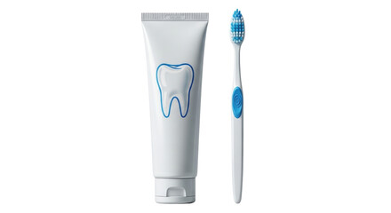 Isolated hygiene products display toothpaste and toothbrush for oral care and dental health